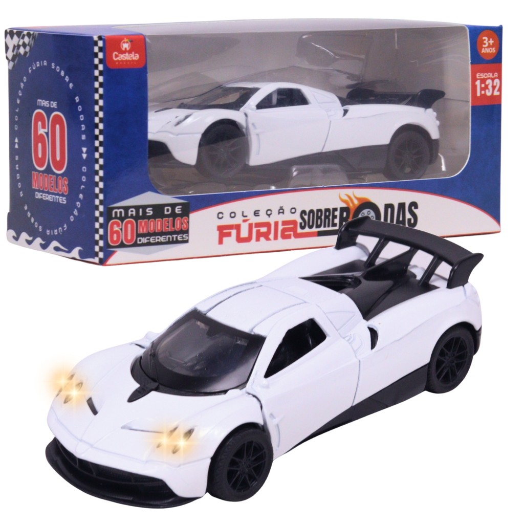 Carrinho Miniatura Branco Pull Back 1:32 C/ Som e Luz - Castela em Oferta na Shopee