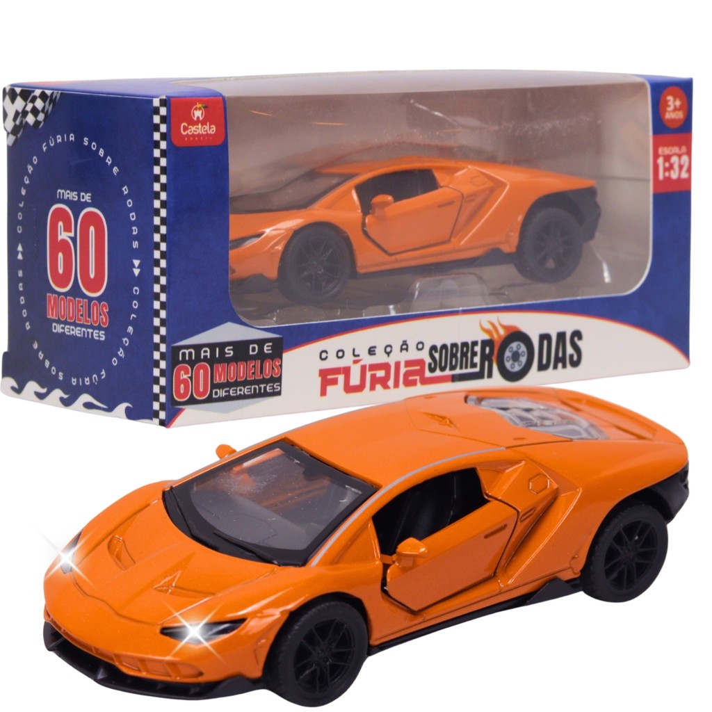 Carrinho Miniatura Laranja Pull Back 1:32 C/ Som e Luz - Castela em Oferta na Shopee