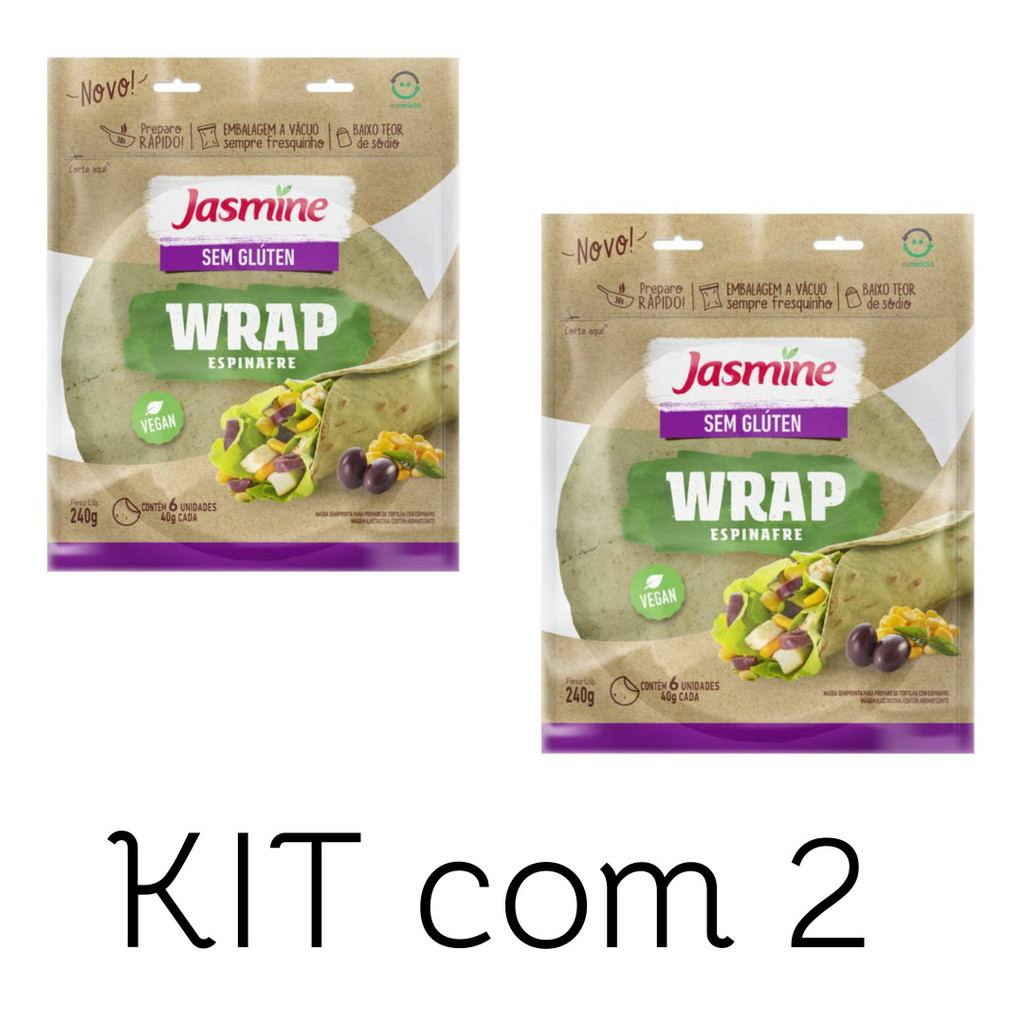 Kit com 2 Wrap Espinafre  Vegano sem Glúten 240g- Jasmine