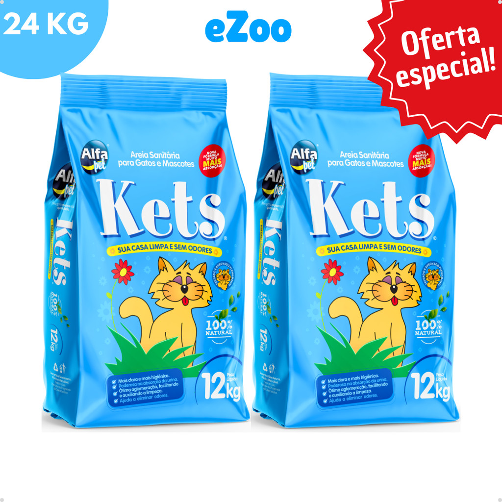 Kit 2 Areia Sanitária Higiênica Natural Argila para Gatos Granulado Kets 24 Kg Alfa Pet