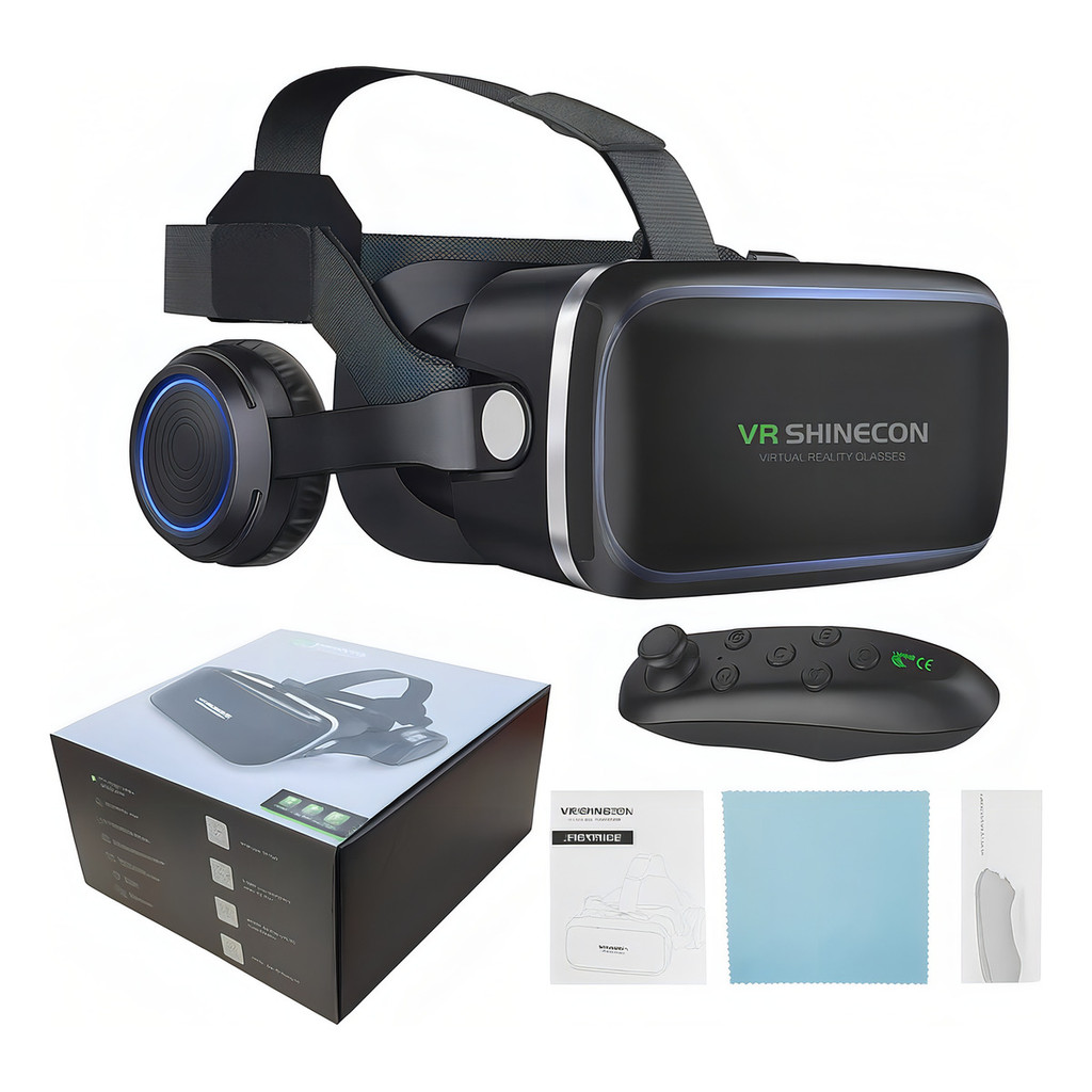 Óculos Vr Shinecon para celular Realidade Virtual 3d Com Fone De Ouvido E Controle Cor Preto fy-1014