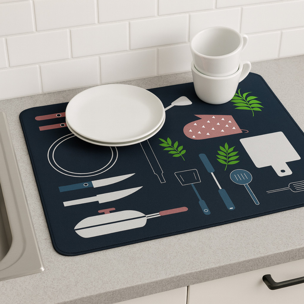 Tapete Escorredor de Louça Microfibra PVC 40x30cm – Absorvente, Antiderrapante e Dobrável