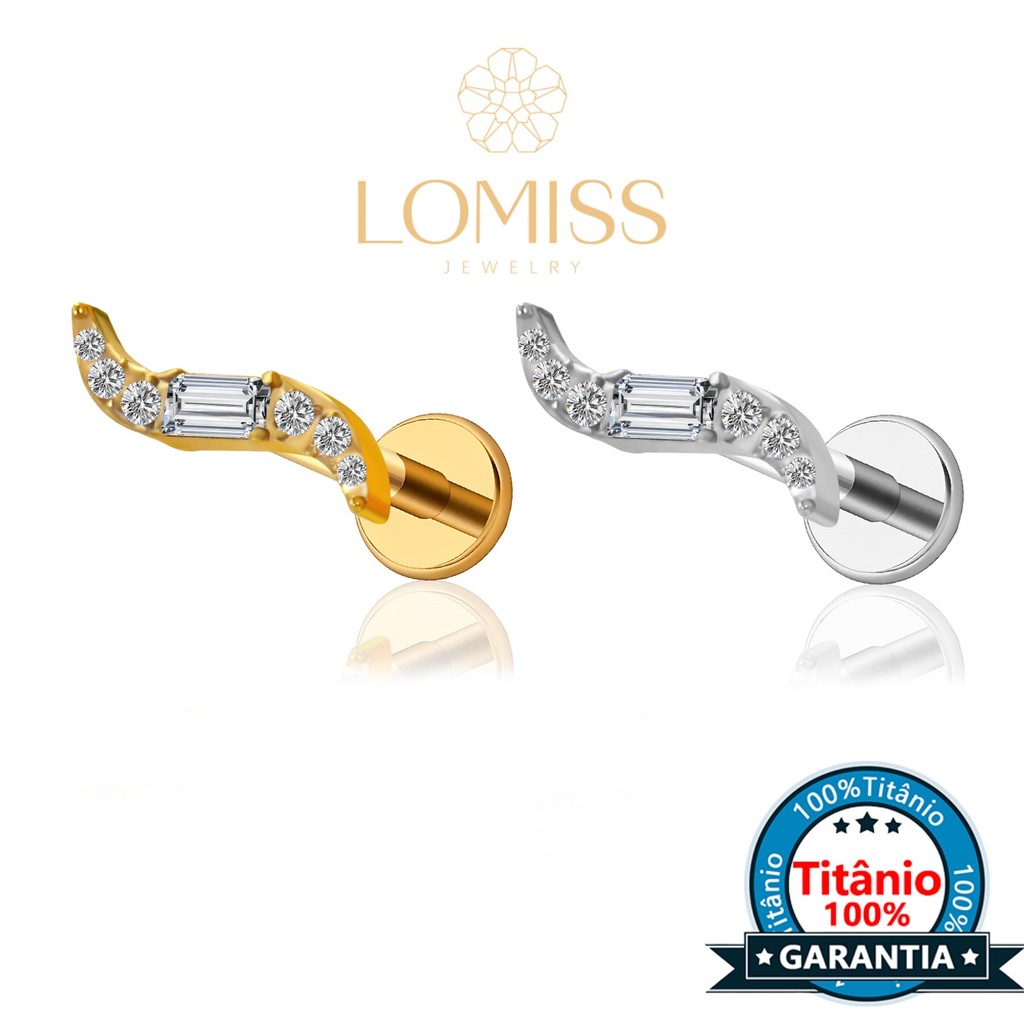 Piercing Labret Titânio Zircônia Onda / Cobra Rosca Interna - Flat Boca Tragus Helix Nariz Conch Lóbulo Lateral em Oferta na Shopee