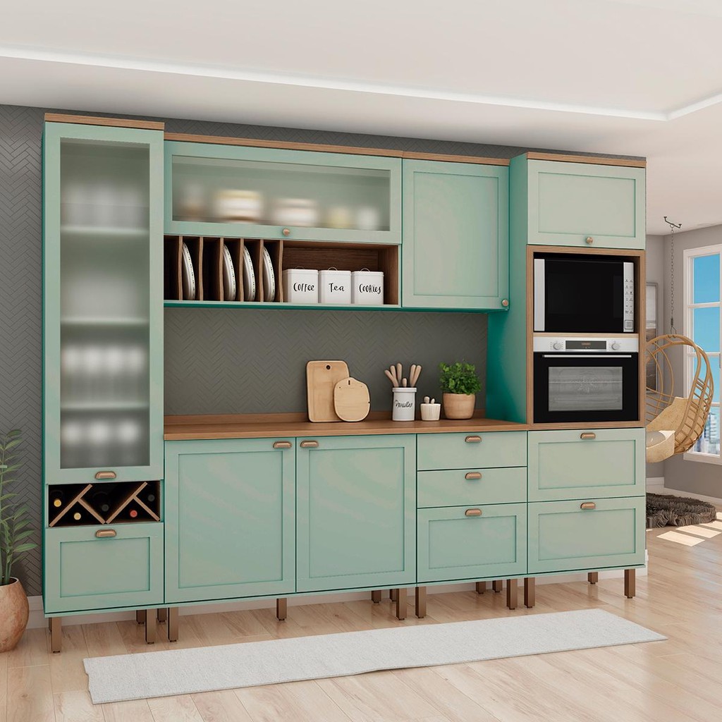 Armário De Cozinha Compl Genialflex Iluminata Liz Verde Mint em Oferta na Shopee