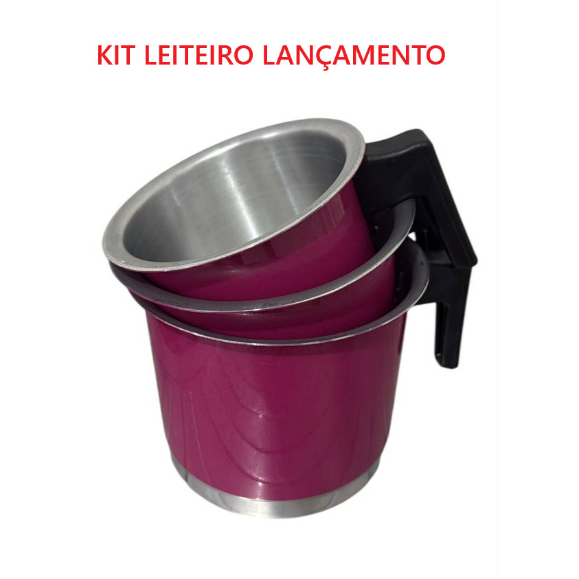Kit Leiteiro PREMIUM: 3 peças Rosa Magenta – Beleza, Praticidade e Segurança para sua Cozinha! Canecão,utensilios,ferved