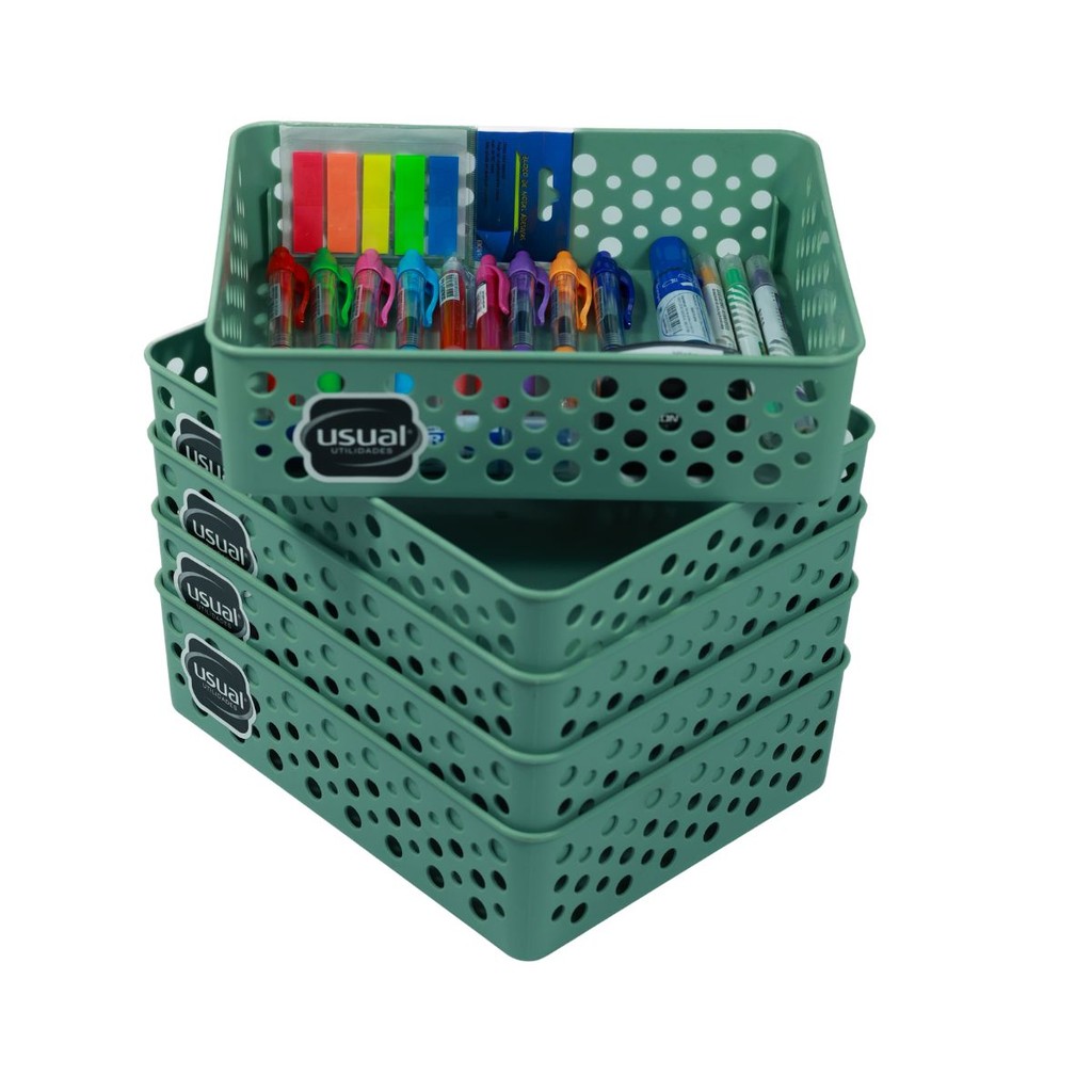 Kit Com 5 Cestas Organizadoras Verde Tamanho M Usual Utilidades
