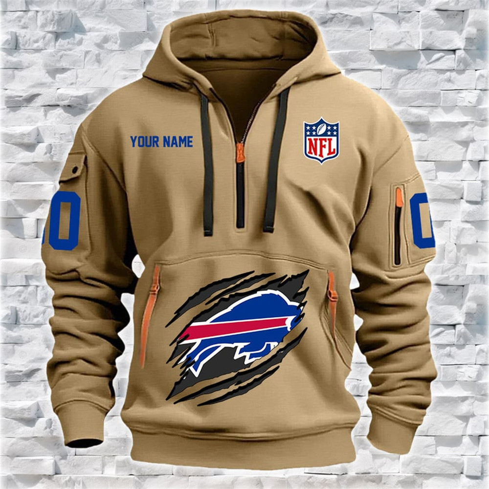 Masculino outono inverno Casual esportes meio zíper Multi-bolso NFL na moda masculino impresso moletom com capuz