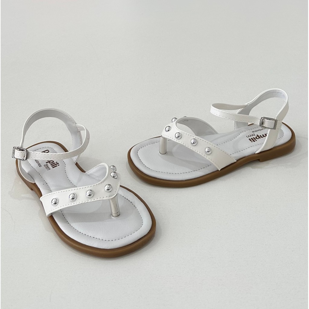 Sandália Infantil Pampili Branca Menina Pedraria Strass Festa Casual Conforto Moda Kids Princesa