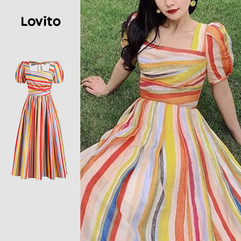(NEW) Lovito Vestido Casual Drapeado com Dopamina para Primavera/verão para mulheres L154ED453 em Oferta na Shopee