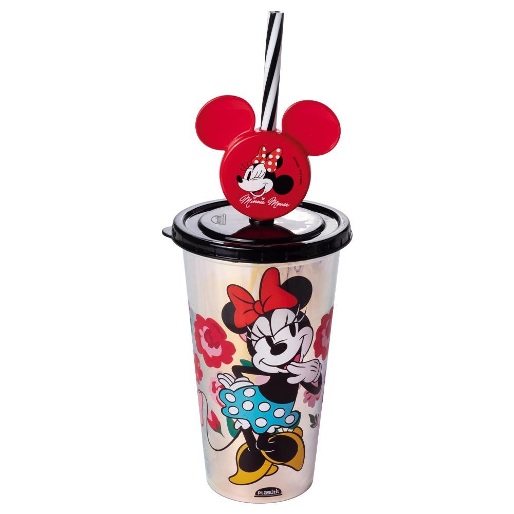 Copo Minnie Metalizado Muda de Cor Pin Canudo Plasútil