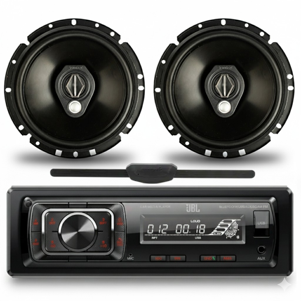Kit Rádio JBL Celebrity 150 BT USB FM + Par Alto Falante 6 pol Bomber Triaxial 120W + Antena Rádio