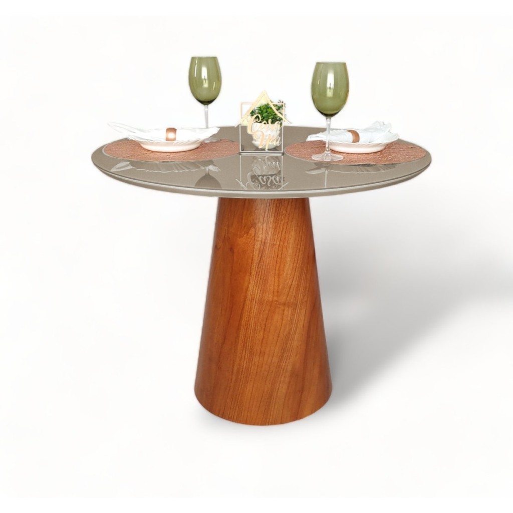 Mesa de Jantar Redonda 4 Lugares Tampo com Vidro Cairo Fendi