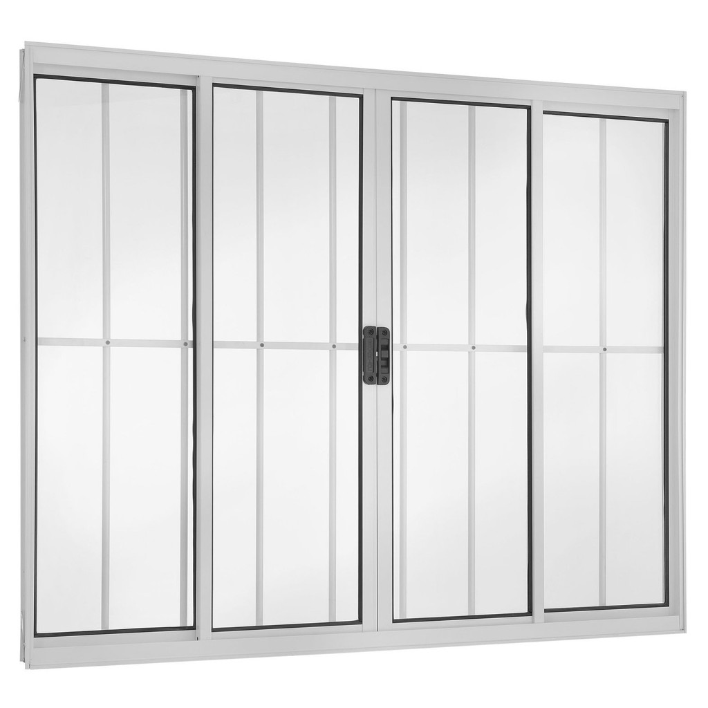 Janela de Alumínio de Correr 100x200cm com Grade 4 Folhas Central Ecosul Esquadrisul Branco em Oferta na Shopee