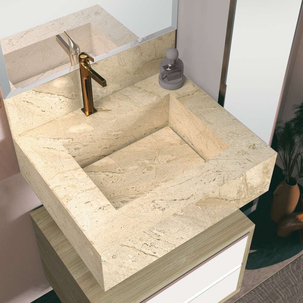 Bancada em Porcelanato para Banheiro 60cm Max com Cuba Esculpida  Travertino