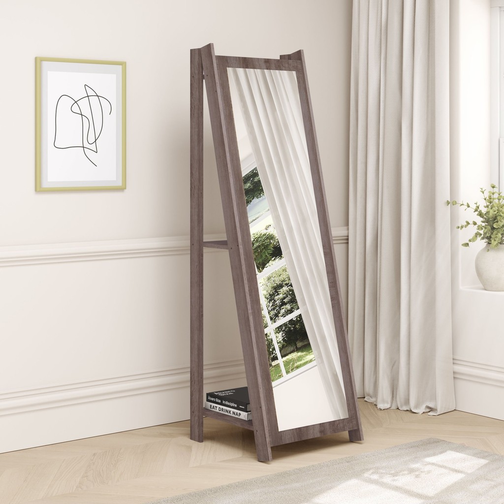 Espelho de Chão com 2 Prateleiras Retrô 161x50cm Movelbento Rústico em Oferta na Shopee