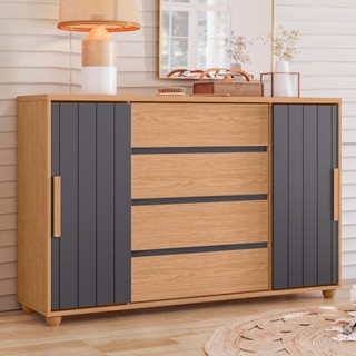 Cômoda para Quarto 4 Gavetas e 2 Portas Evidenza Freijó/Titanium em Oferta na Shopee