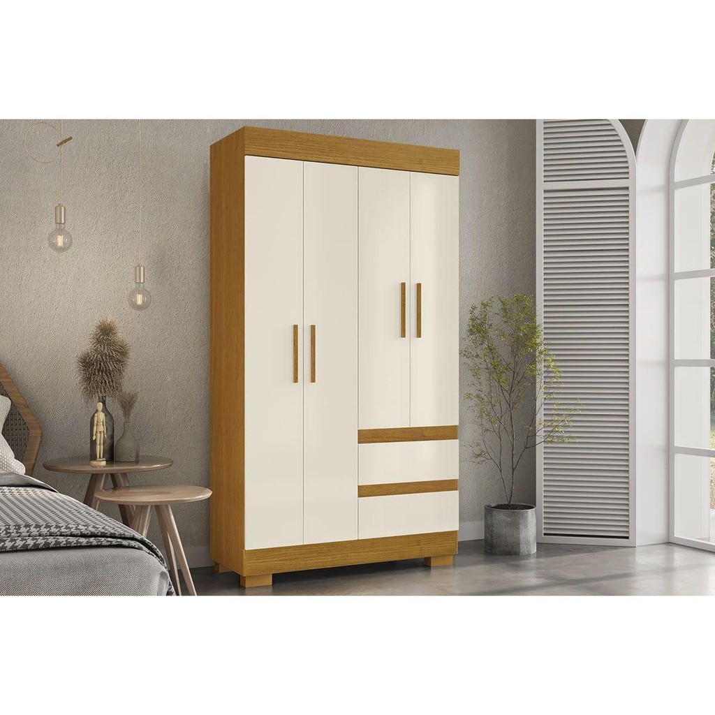 Guarda Roupa Solteiro 4 Portas e 2 Gavetas Maya Cinamomo/Off White - ACP em Oferta na Shopee