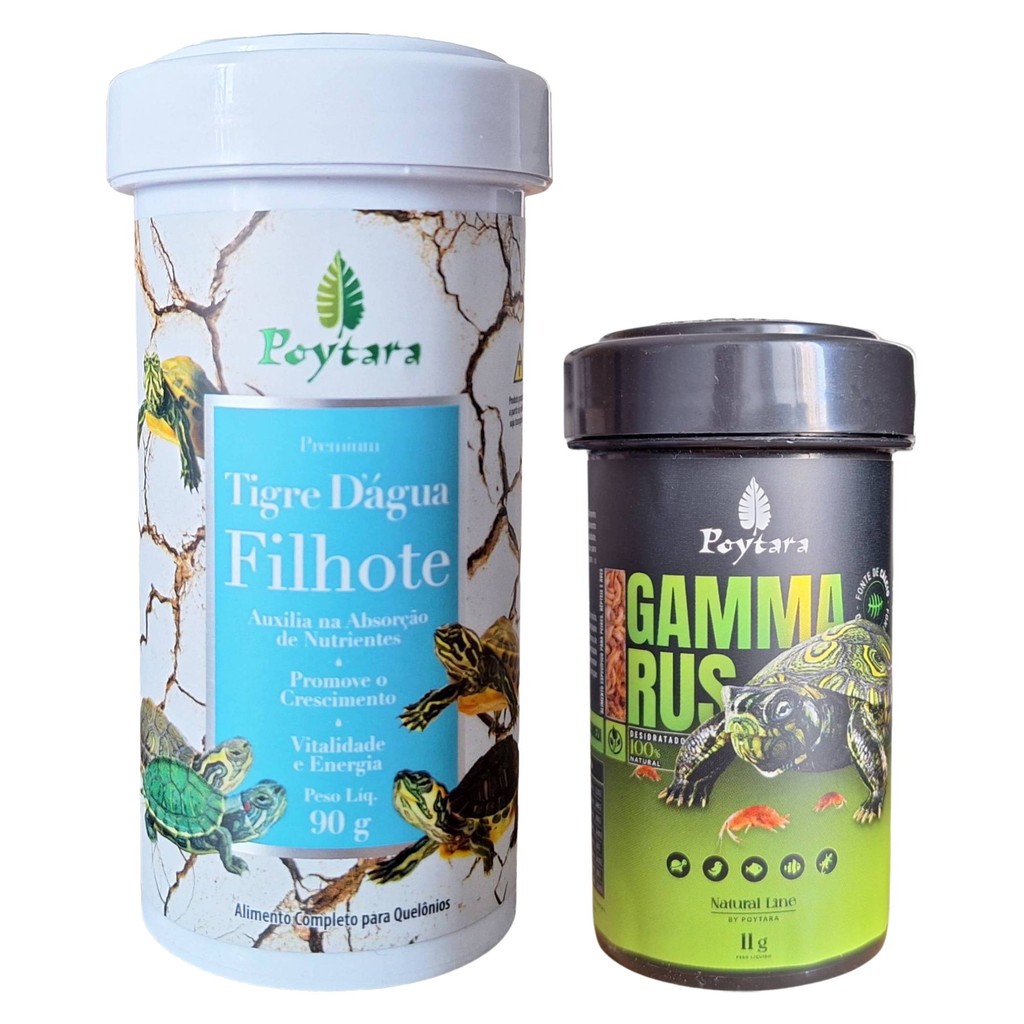 Ração Para Tartaruga Poytara Tigre D'água Filhote 90g e Gammarus 11g