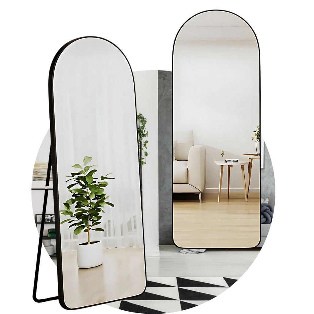 Espelho de Parede e Chão 160x50cm Oval com Moldura Alumínio Preto, Branco ou Dourado Closet e Quarto em Oferta na Shopee