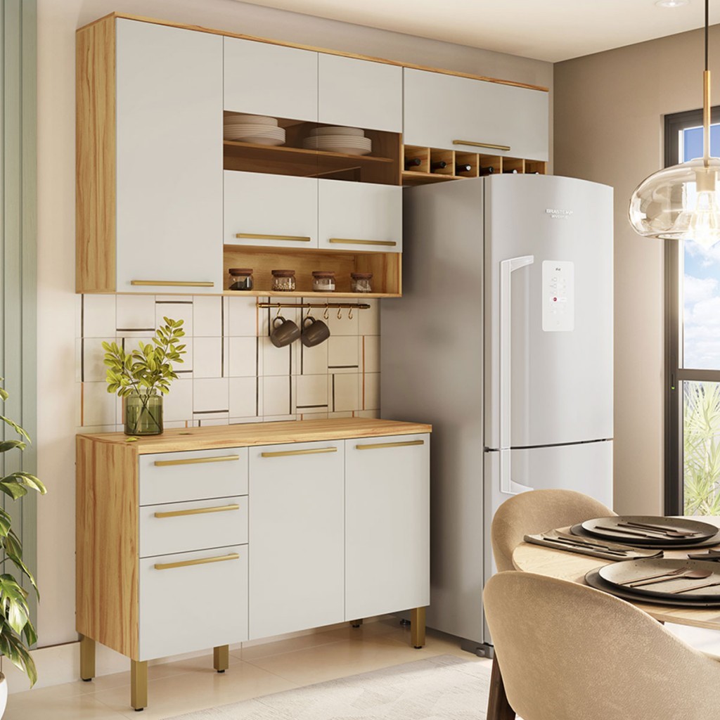 Cozinha Compacta Napoli 7 Portas 2 Gavetas 100% Mdf com Vidro - Rio Doce