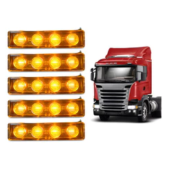 Kit 5 Lanterna Delimitadora Led Quebra Tapa Sol Compatível Scania S4 S5 Amarela Âmbar