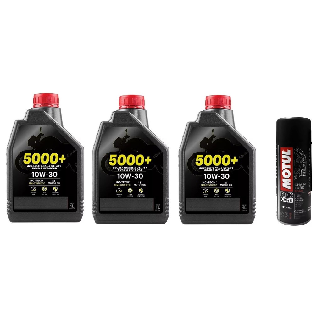 3 LITROS ÓLEO DE MOTOR PARA MOTO MOTOCICLETA MOTUL 5000+ 10W30 SEMI SINTÉTICO + LUBRIFICANTE DE CORRENTE MOTUL C2 200ML