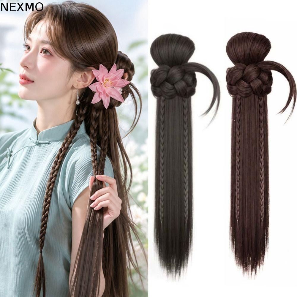 Extensões De Rabo De Cavalo Longo E Reto NEXMO , Lateral Sintético Com Cabeça De Coque De Flores De 24 Polegadas , Fofo
