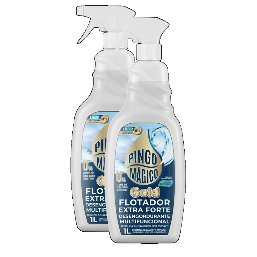 kit 2 Pingo mágico Flotador gold extra forte desengordurante multiuso tira limo instantâneo 1L