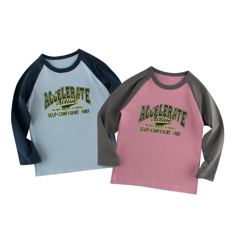 27 crianças marca puro algodão roupas infantis primavera novo estilo crianças de manga comprida camiseta carta roupas de