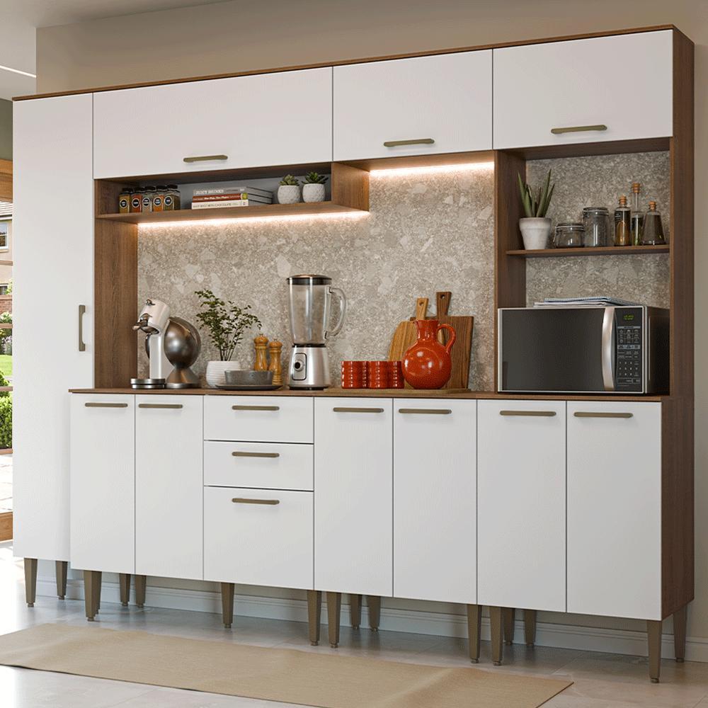 Armário de Cozinha Completa 265 cm Rustic/Branco Lille Madesa 01
