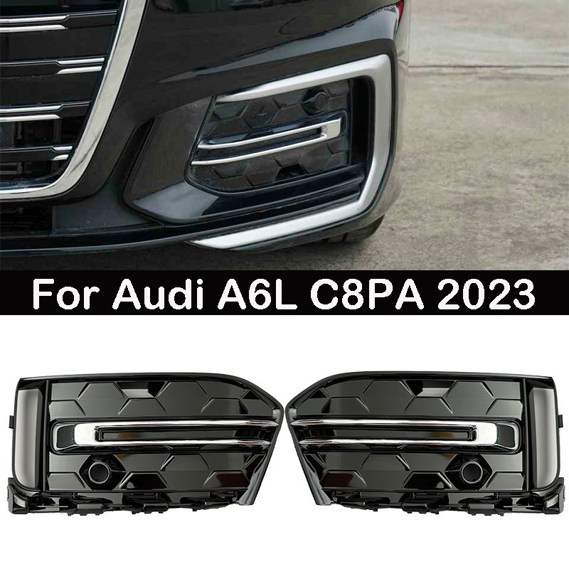 Para Audi A6L C8PA 2023 Grade Da Lâmpada De Nevoeiro Do Carro Capa Favo De Mel Guarnição Amortecedor Dianteiro Com Cromo