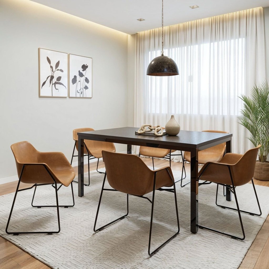 Conjunto Sala de Jantar 6 Lugares Retangular Tampo MDF 160X85cm Mesa Smart com Cadeiras Lodelô Preto/Cromado