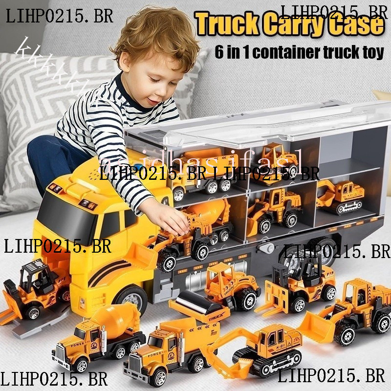 Estojo De Transporte De Caminhão Com Mini-Contentor De 6pcs Para Carro De Construção Brinquedos De Bombeiros Da Polícia