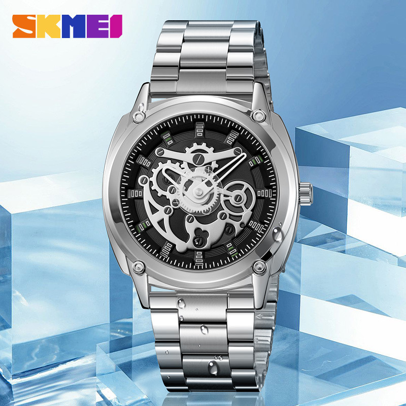 SKmei/Moment Beauty Único Simples Moda Engrenagem Oca Pulseira de Aço Inoxidável Relógio de Quartzo Impermeável 2293