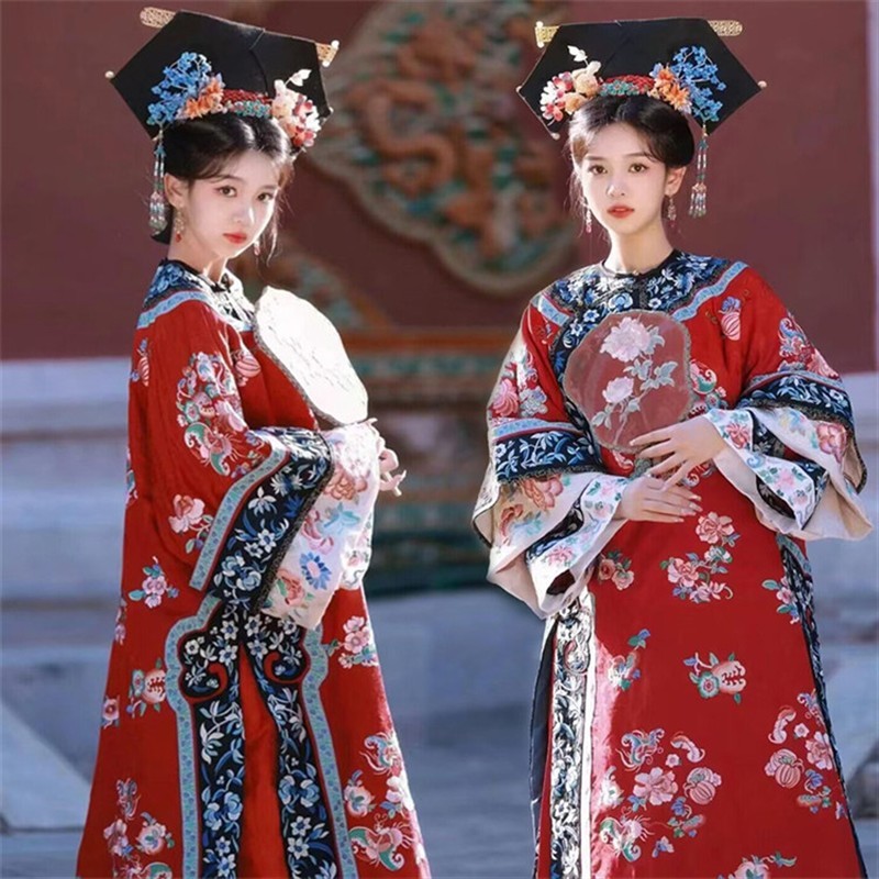 Dinastia Qing Roupas Xadrez Roupas Femininas Concubina Cheongsam Indústria Pesada Impresso Robe Roupas Palácio Ha
