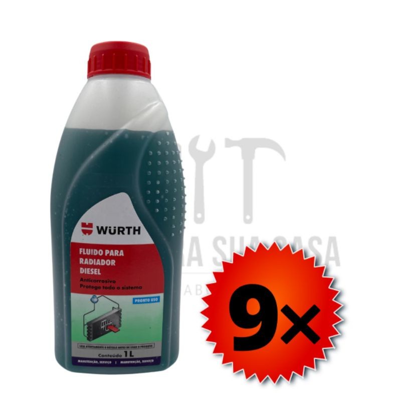 Kit 9 Litros De Fluído Para Radiador Würth Para Veículos A Diesel aditivo
