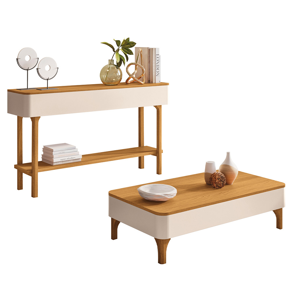 Kit Aparador Para Sala Fontana Com Mesa De Centro Ceci Orgânico B01 Off White Cinamomo - Lyam Decor