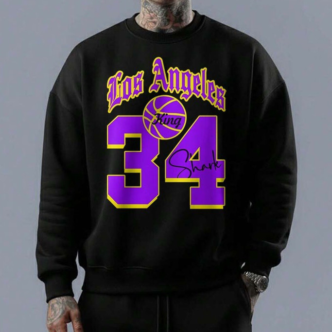 Moletom masculino gola careca blusa los angeles 34 retrô moda basquete estilosa autografo king