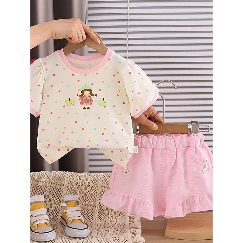 Meninas roupas de verão novo estilo moda dos desenhos animados meninas Shorts de manga curta terno bebê verão moda crian