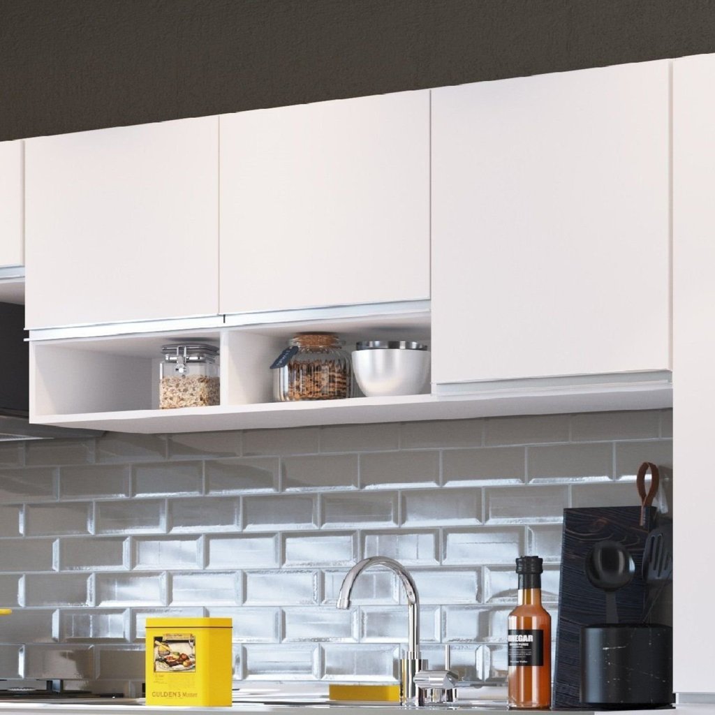 Armário Aéreo para Cozinha 3 Portas 2 Nichos Athena Branco Branco