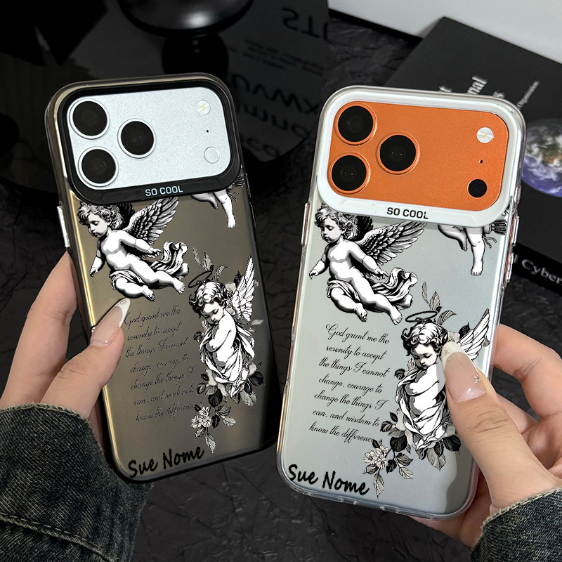 Capa personalizada para iPhone 11 12 pro 13 14 15 16 17 pro max 14 15 16 plus case de celula anjo vintage