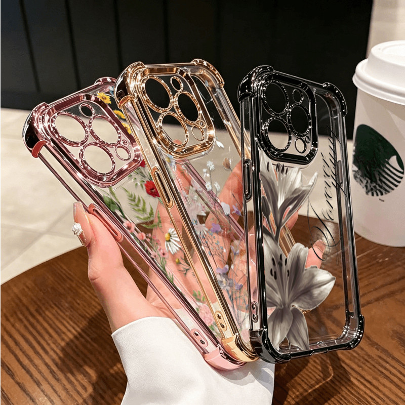 Capa Para Samsung Galaxy A27 A57 A37 A06 A07 A56 A36 A55 A54 A25 A26 A16 A15 A24 A13 Chapeamento Flores Padrão Moda Tran