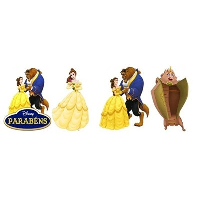 Bela e a Fera Kit Com 4 Displays de Mesa 20 cm Decoração Festa