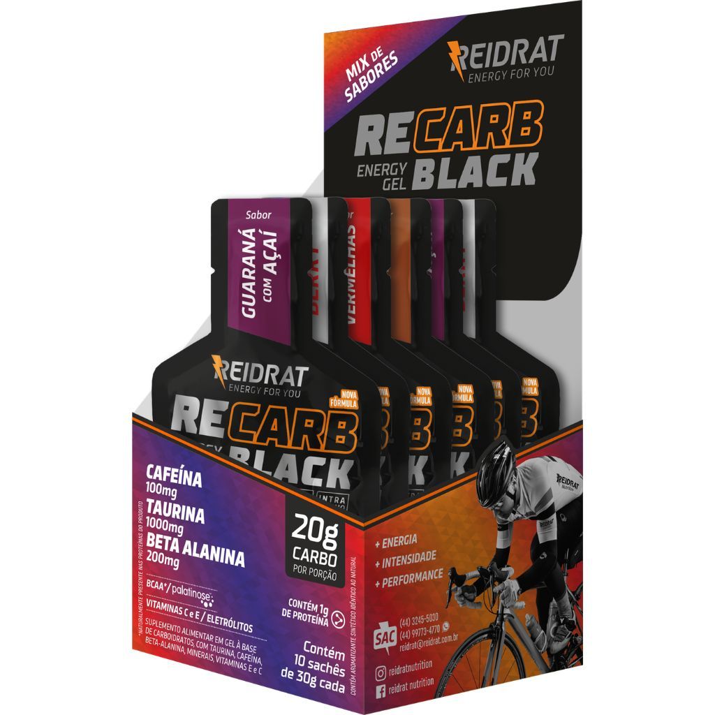 Recarb Energy Gel Black Display Com 10un X 30g Reidrat Nutrition