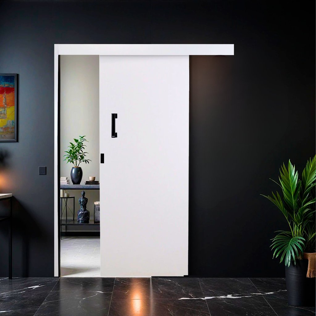 Porta de Correr Madeira 215x90cm Sobrepor Reversível Melamínico MGM Abertura Direita Branco Branco