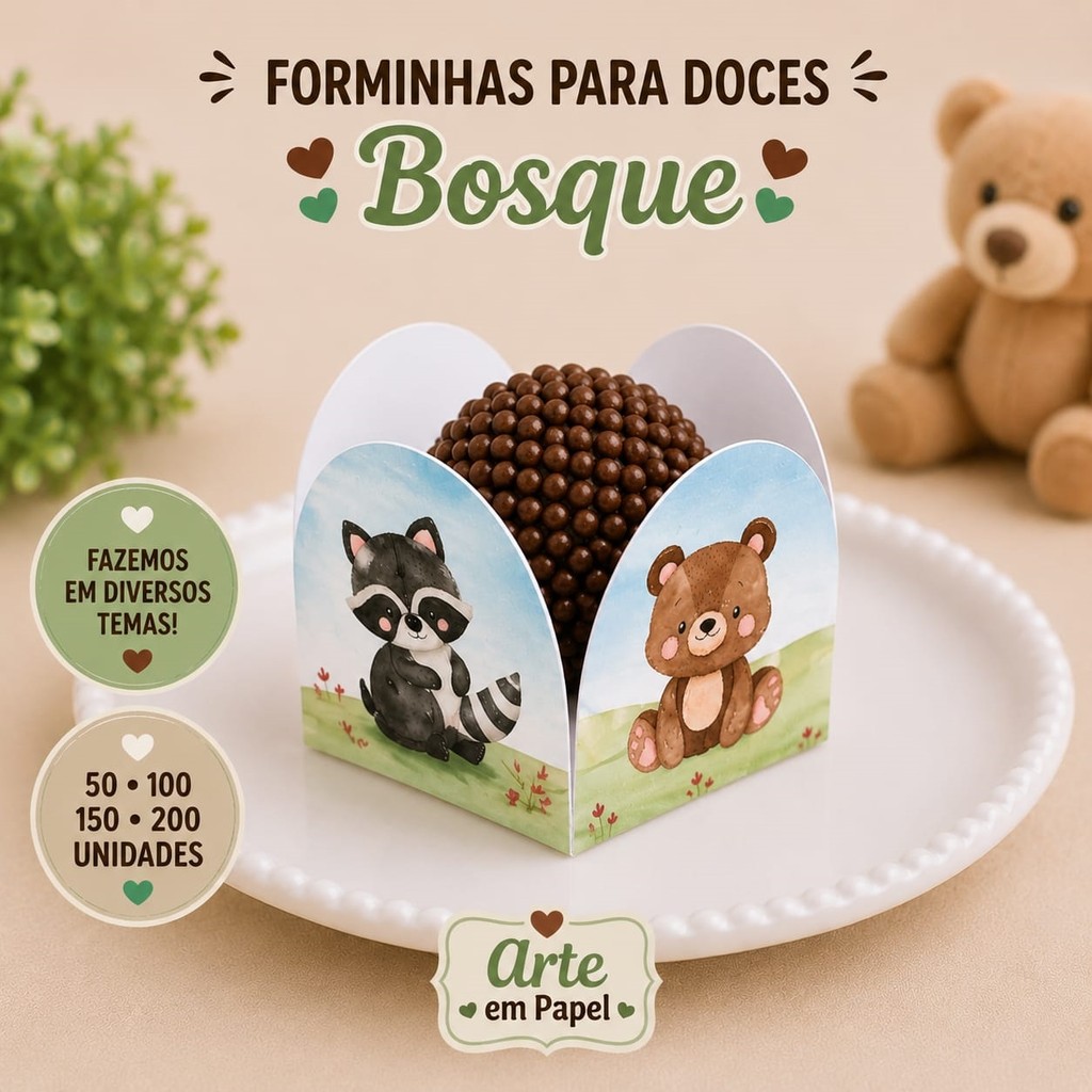 Forminhas Para Doces Personalizadas 4 Pétalas BOSQUE Envio 24H Festa Aniversário Brigadeiro