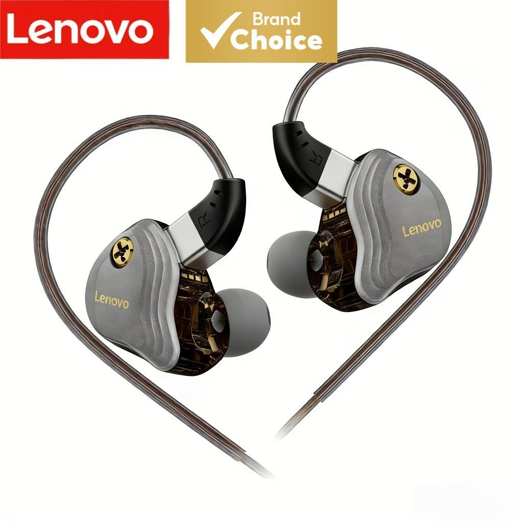 Fones de ouvido Lenovo com fio, som Hi-Fi, driver dinâmico de 10 mm, isolante de ruído, com microfone, conector de 3,5
