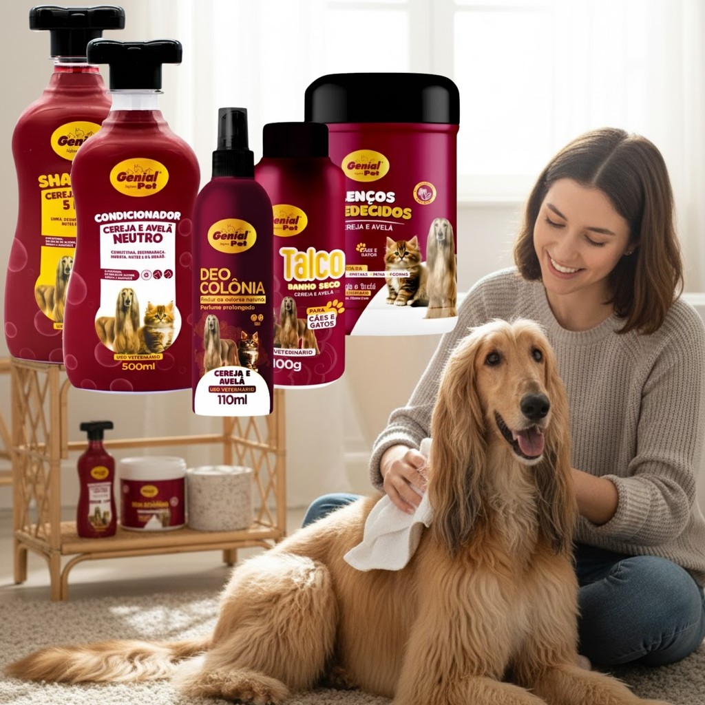 Kit Shampoo Condicionador Talco Lenço Perfume Cereja Avelã