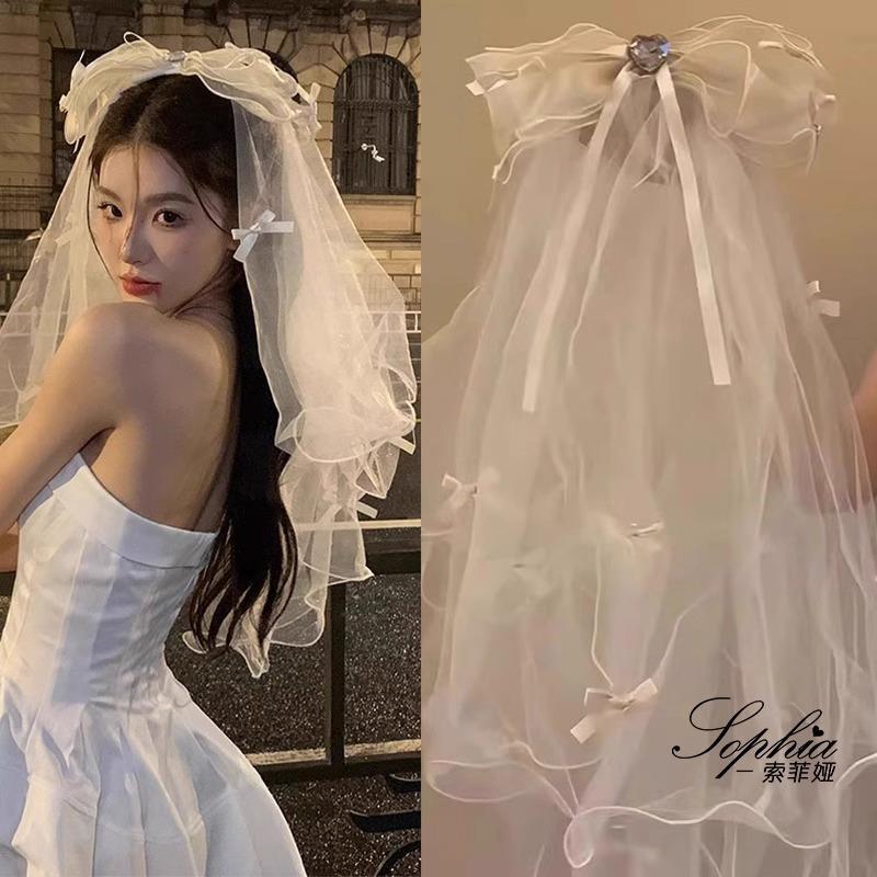 Véu colar certificado registro pequeno cocar proposta arco branco fofo gaze casamento noiva proprietário casamento foto