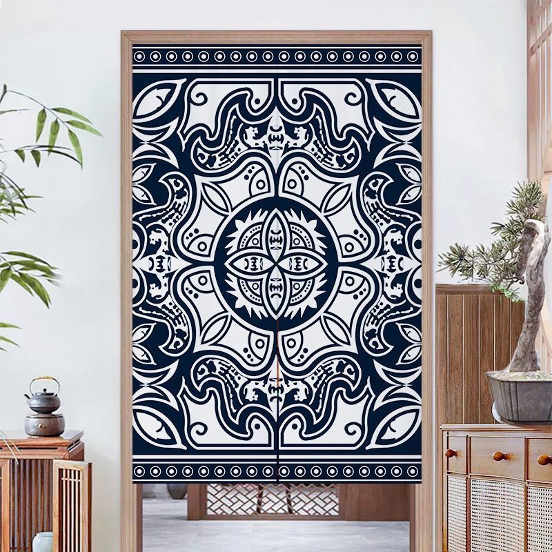 Miao estilo étnico cortina divisória pote quente restaurante Tie-Dye Batik porta cortina azul escuro padrão cortina de p